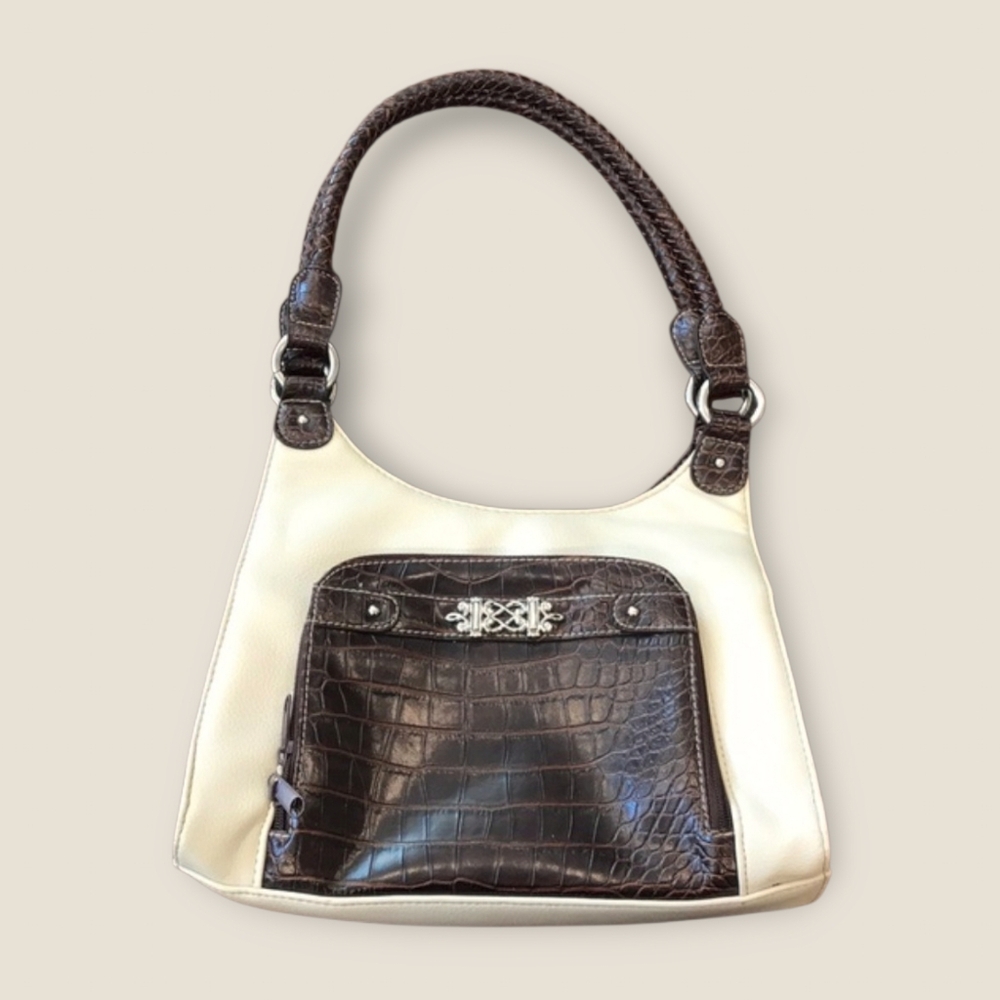 Faux Ivory Leather and Brown and Crocodile Purse